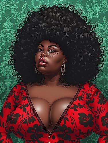 Pavemlo Diamond Painting Kits Afrikanische Frau, DIY 5D Diamant Stickerei Malerei Kits Afro, Full Drill Kristall Set Strass Stickerei Bilder DIY Diamant Malerei für House Wall Dekoration 30x40cm von Pavemlo
