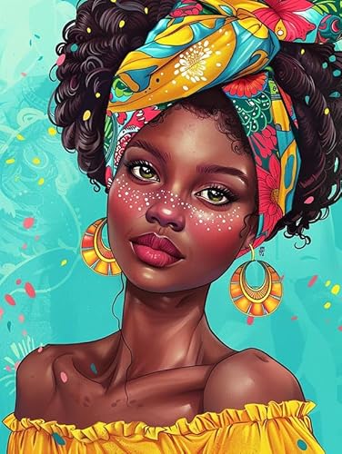 Pavemlo Diamond Painting Kits Afroamerikanische Frau, 5D Diamant Stickerei Malerei Kits Schönheit, Full Drill Kristall Set Strass Stickerei Bilder DIY Diamant Malerei für House Wall Dekoration 30x40cm von Pavemlo