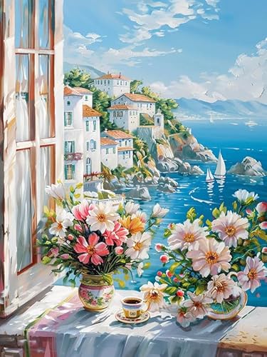 Pavemlo Diamond Painting Kits Blumen Vor Dem Fenster, DIY 5D Diamant Stickerei Malerei Kits Haus, Full Drill Kristall Set Strass Stickerei Bilder DIY Diamant Malerei für House Wall Dekoration 30x40 cm Pavemlo Diamond Painting Kits Blumen Vor Dem Fenster, DIY 5D Diamant Stickerei Malerei Kits Haus, Full Drill Kristall Set Strass Stickerei Bilder DIY Diamant Malerei für House Wall Dekoration 30x40 cm von Pavemlo