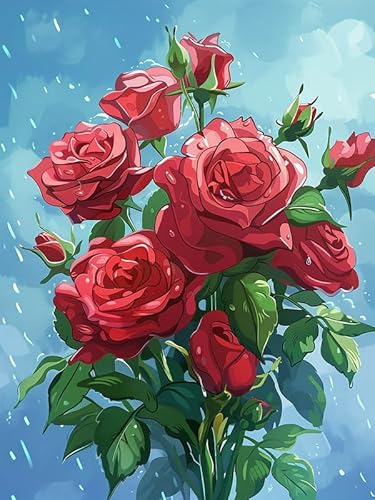Pavemlo Diamond Painting Kits Rote Rose, DIY 5D Diamant Stickerei Malerei Kits Blume, Full Drill Kristall Set Strass Stickerei Bilder DIY Diamant Malerei für House Wall Dekoration 30x40cm von Pavemlo