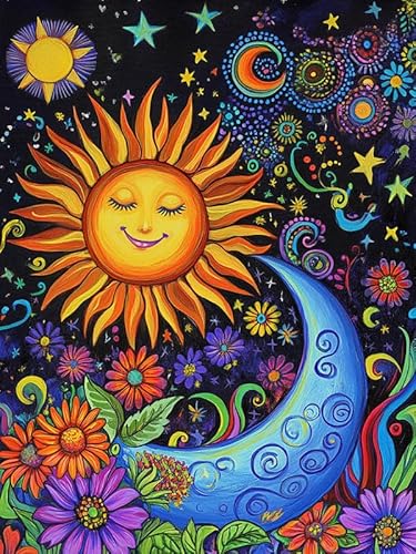 Pavemlo Diamond Painting Kits Sonne Gesicht Mond, DIY 5D Diamant Stickerei Malerei Kits Blume, Full Drill Kristall Set Strass Stickerei Bilder DIY Diamant Malerei für House Wall Dekoration 30x40 cm Pavemlo Diamond Painting Kits Sonne Gesicht Mond, DIY 5D Diamant Stickerei Malerei Kits Blume, Full Drill Kristall Set Strass Stickerei Bilder DIY Diamant Malerei für House Wall Dekoration 30x40 cm von Pavemlo