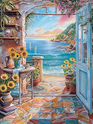 Pavemlo Diamond Painting Kits Strand Vor Der Tür, 5D Diamant Stickerei Malerei Kits Landschaft, Full Drill Kristall Set Strass Stickerei Bilder DIY Diamant Malerei für House Wall Dekoration 30x40 cm Pavemlo Diamond Painting Kits Strand Vor Der Tür, 5D Diamant Stickerei Malerei Kits Landschaft, Full Drill Kristall Set Strass Stickerei Bilder DIY Diamant Malerei für House Wall Dekoration 30x40 cm von Pavemlo