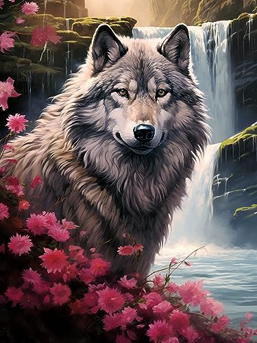 Pavemlo Diamond Painting Kits Wasserfallwolf, DIY 5D Diamant Stickerei Malerei Kits Tier, Full Drill Kristall Set Strass Stickerei Bilder DIY Diamant Malerei für House Wall Dekoration 30X40cm von Pavemlo