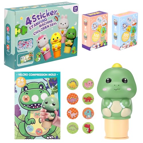 Aufkleberstempel,Reisespiele Sticker Set Mit Malbuch,24 Seitiger Aktivitätenblock,insgesamt 500 Aufkleber,Kleine Geschenke für Kinder,Reisespielzeug für Kleinkinder ab 3-6 Jahren (Dinosaurierpaket) von Pavlleen
