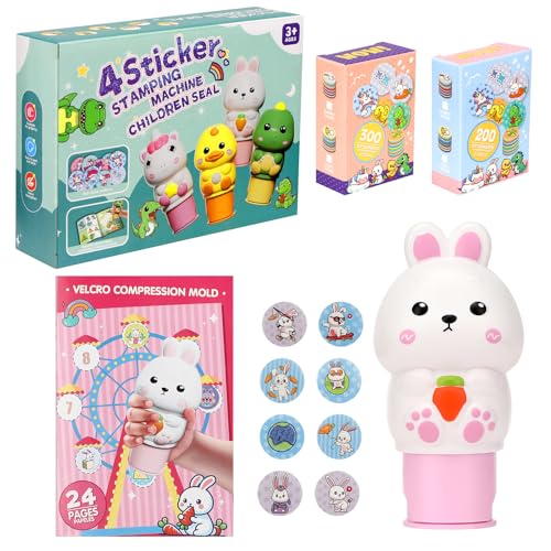 Aufkleberstempel,Reisespiele Sticker Set Mit Malbuch,24 Seitiger Aktivitätenblock,insgesamt 500 Aufkleber,Kleine Geschenke für Kinder,Reisespielzeug für Kleinkinder ab 3-6 Jahren-Kleine gelbe Ente von Pavlleen