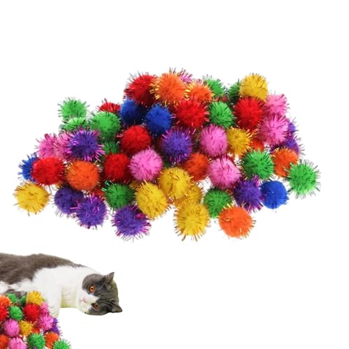 Pavsicgn Farbige Poms für Handwerk, Bastelbälle Poms | Glitzer bunte Poms Cat Toys,100x Bastel liefert interaktives Spielzeug, dekorative Materialkunst & Handwerk für handgefertigte Kunstdekorationen von Pavsicgn