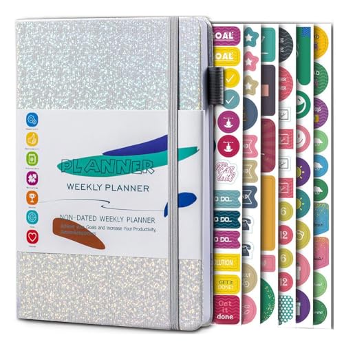 Pawnath A5-Notizbuch, Papiertagebuch, Notizbuch mit Elastischem Band und Tagebuchaufklebern, Silberfarben von Pawnath