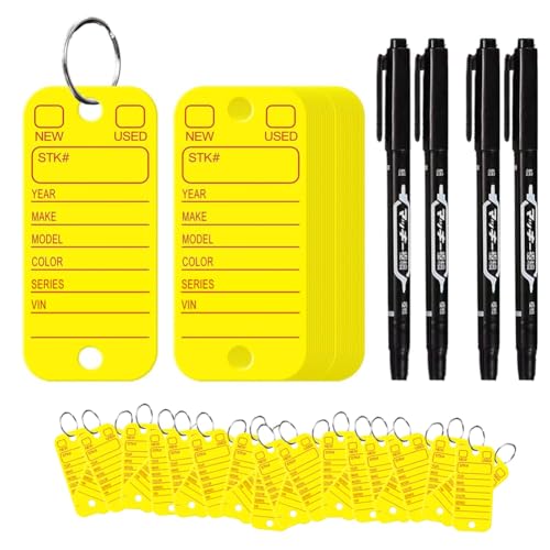 Pawnath PVC-Anhänger mit Etiketten und Ringen, Autoschlüsselanhänger Zur Organisation, Identifikation und Gepäckanhänger mit Markierungen, 500 Stück, Gelb von Pawnath