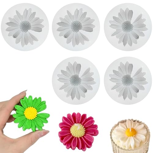 5 Stück Silikonformen Gießformen blumen, 3D Gänseblümchen, Temperaturbeständigkeit -40~230°C, Küche Backen Werkzeuge, für DIY Herstellung Gebäck, Kerzen, Seife, Schokolade von Pawsautomotively