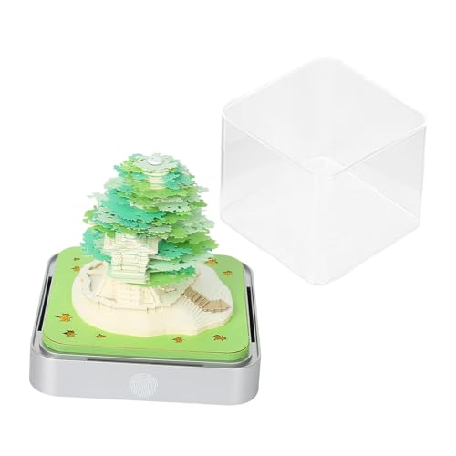 Papierschnitzkalender mit LED-Lichtern, 3D-Kirschbaum-Design, DIY-Notizblock-Kalender, Desktop-Dekoration für Büro, Zuhause, Festivals, Urlaub, Grün von PawwJoy