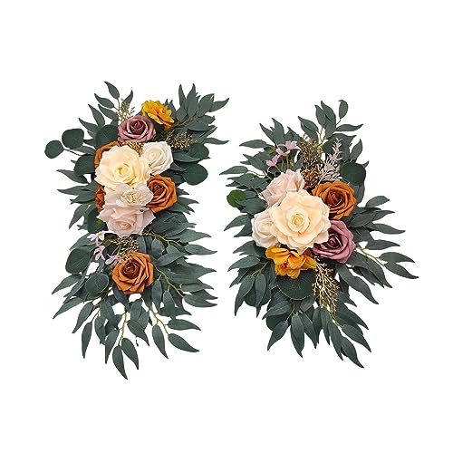 PawwJoy Künstliche Blumengirlande für Hochzeitsbögen, Dekoration, Seidenblumengirlande für Hintergrund, Willkommensschild, Tisch, Haustür, Auto-Dekoration, Braun, 2 Stück von PawwJoy