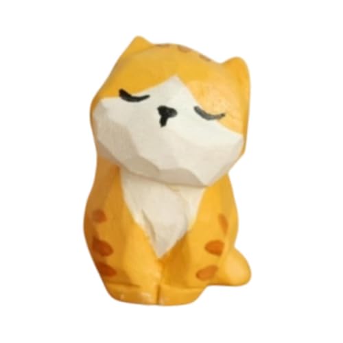 PawwJoy Mini-Holzfigur mit Schnitzerei, Tierstatue, Schreibtisch-Ornament, dekoratives Holzhandwerk, niedliche kleine Tierfigur für Regal, Schrank, Büro, Dekoration - Katze von PawwJoy