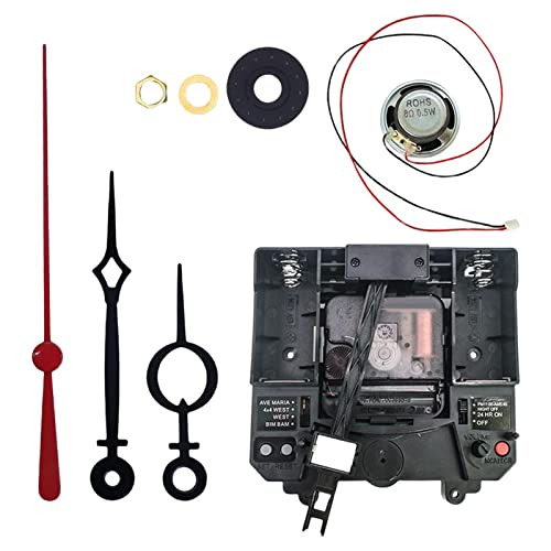 PawwJoy Quarz-Pendeluhrwerk mit schwarzen Zeigern und Spieluhr-Lautsprecher, batteriebetriebenes Melodie-Mechanismus für DIY-Uhren-Reparatur und Bastelprojekte - Stil 3 von PawwJoy