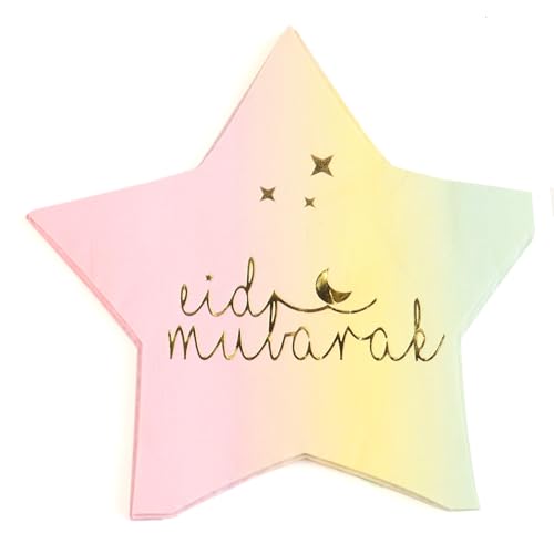 Paxrmuky Eid Mubarak Servietten – 48 Stück, Stern- und Mond-Design mit goldener Schrift, Festliche Tischdeko für Eid & Ramadan Feiern von Paxrmuky