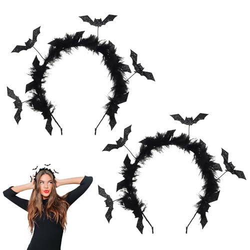 Paxrmuky Glitzer-Spinnen-Haarband mit Feder, Kostümzubehör, Haarreif für Halloween, Karneval, Cosplay und Party, 2 Stück von Paxrmuky