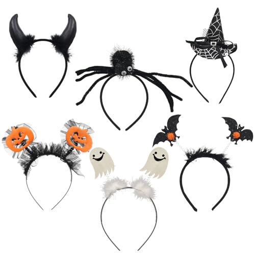 Paxrmuky Halloween-Haarbänder, Hexe, Fledermaus, Spinne, Teufel, Kürbis, Geist, Halloween-Haarschmuck für Frauen, Cosplay, Kostümpartys, Halloween-Verkleidungen, 6 Stück von Paxrmuky