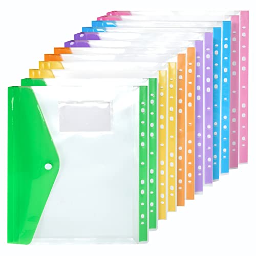 12 Stück Kunststoffhüllen A4, perforiert, dehnbar, A4, aus Kunststoff, für Ordner A4, transparente Hüllen A4, mit Druckverschluss und Etikettentasche, 6 Farben 12 Stück Kunststoffhüllen A4, perforiert, dehnbar, A4, aus Kunststoff, für Ordner A4, transparente Hüllen A4, mit Druckverschluss und Etikettentasche, 6 Farben von Pazzlas