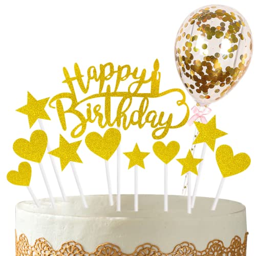Dekoration Gateau zum Jahrestag, Joyeux Anniversaire Cake Topper, Cake Topper zum Jubiläum, Happy Birthday Cake Topper, pour Décorer Gâteau d'anniversaire Fête (Or) von Pazzlas