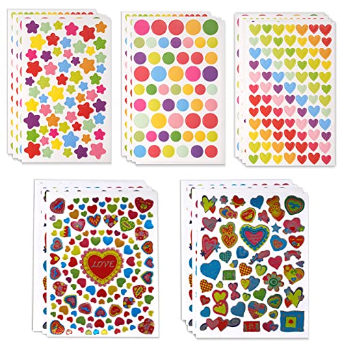 Pazzlas 21 Feuilles Gommettes Autocollants Plus 1300 Sticker Gommettes Enfants in Form von Coeurs Étoiles Pois Autocollants Colorés pour Activités Manuelle von Pazzlas
