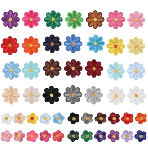 Blumen zum Aufbügeln,Bügelflicken,50 Stück Flicken zum Aufbügeln Stoffblumen zum Aufnähen,Patches zum Aufbügeln für Textilien Gänseblümchen Blume für Jeans Hut Diy Zubehör Kleidung Rucksäcke von PceGan
