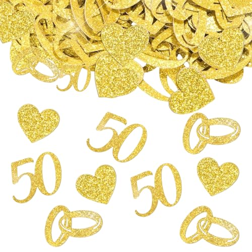 Goldene Hochzeit Deko, Tischdeko Hochzeit, 240 Stück Glitzer Konfetti mit 50, Ringe, Herz Motiven, Streudeko für Goldene Tischdeko Deko, 50. JubiläUm Goldene Hochzeit Deko, Tischdeko Hochzeit, 240 Stück Glitzer Konfetti mit 50, Ringe, Herz Motiven, Streudeko für Goldene Tischdeko Deko, 50. JubiläUm von PceGan