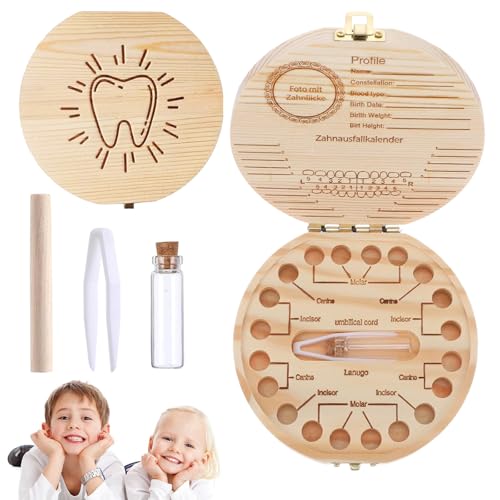 PceGan Milchzahndose, Zahndose Milchzähne Jungen Mädchen, Zahnfee Geschenke MäDchen, Holz Zahnbox für Milchzähne Junge, Milchzahnbox für Familie Zeremonie der Taufe von PceGan