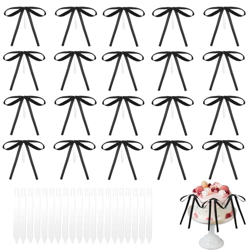 Schwarze Schleifen,Tortendeko,40 Stück Schwarze Schleife Tortenaufleger mit 20 Fliege Plugin Deko Torte für Kindergeburtstag Hochzeit Party Hochzeitstag von PceGan