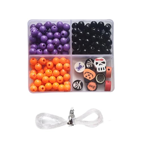 Pcingsia Halloween-Perlen-Set, Geisterkürbis-, Spinnen-, Totenkopf-Halskettenherstellungs-Set, Schmuckherstellung, Urlaubsparty-Zubehör für Anfänger von Pcingsia