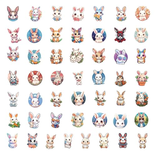 Pcingsia Hasen-Wasserflaschen-Aufkleber, Hase, Ostern, niedliche Aufkleber, 50 Stück, lustige Tiere, wasserdicht, ästhetische Aufkleber für kreative handgefertigte Projekte von Pcingsia