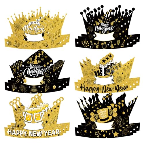 Pcingsia Krone Papierhüte, 18X Tragbare Krone Papierhüte Happy New Year Dekorationen Dekorative Tiara Foto Requisiten Neujahr Kopfbedeckung für Familienfeiern von Pcingsia