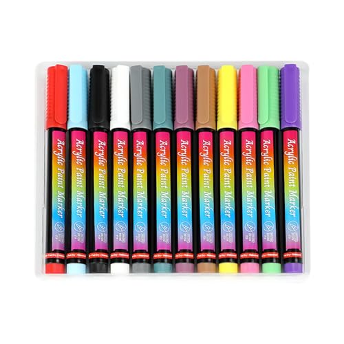 Pcingsia Kunst-Marker-Stifte-Set, 12 Farben für Kinder, Acrylmalerei-Marker, tragbare Acrylmalstifte für Steinmalerei, Keramik, Holz von Pcingsia