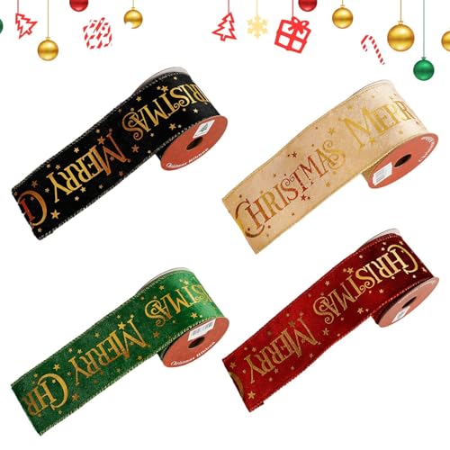 Pcingsia Weihnachts-Bastelband, 4 Rollen, Samt, -Bastelband, dekorative Urlaubsdekorbänder, bedruckte Weihnachts-Stoffbänder, 275 cm, zum Verpacken von von Pcingsia