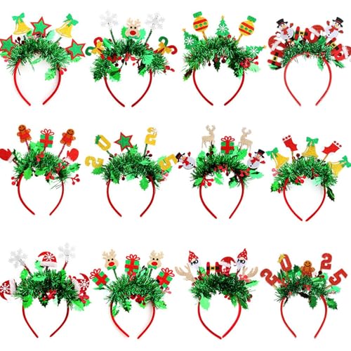 Pcingsia Weihnachts-Haarschmuck, elastisches Cartoon-Haarband, 12 x niedliche Haar-Accessoires, leichte Kopfbedeckung für Maskerade, Rollenspiele, Feiern von Pcingsia