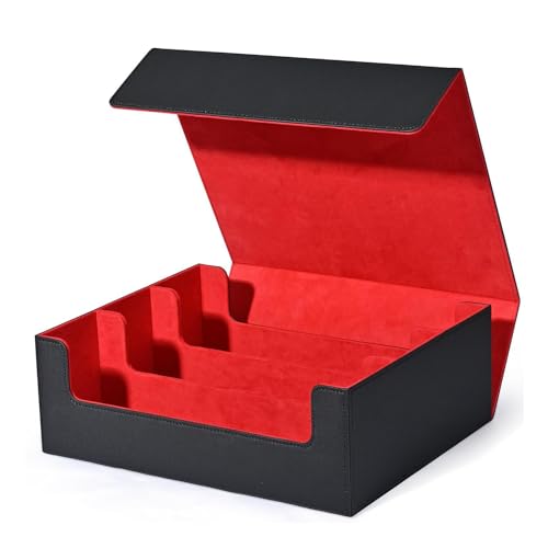 Pcivzxam Kartenaufbewahrungsbox für Sammelkarten, Kartenhalter mit Magnetverschluss, Deckhülle mit Seitlicher Beladung Von Oben, Spielkartenbox, Schwarz + Rot, Einfach zu Bedienen von Pcivzxam