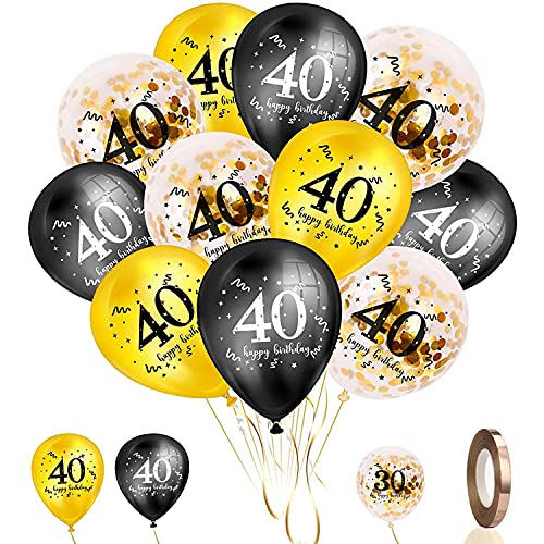 Pcivzxam Luftballons zum 40. Geburtstag, 30 Stück, 30,5 cm, Latex-Konfetti-Ballons, Partydekor-Zubehör zum 40. Hochzeitstag von Pcivzxam
