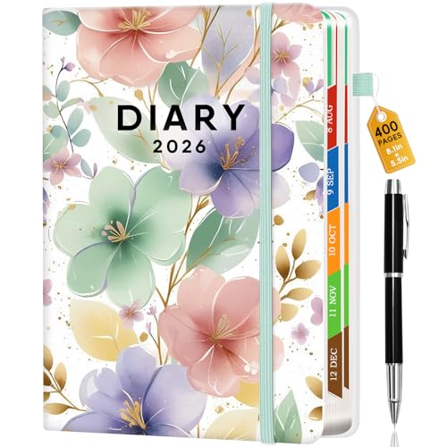Pcuntslo Kalender 2026, Wochenkalender, A5, 200 Blatt (400 Seiten), Januar – Dezember, Notizblock, Tageskalender, 21 x 14,5 cm, Schülerkalender, Wochenplaner, Planer Notebook (Blume) von Pcuntslo