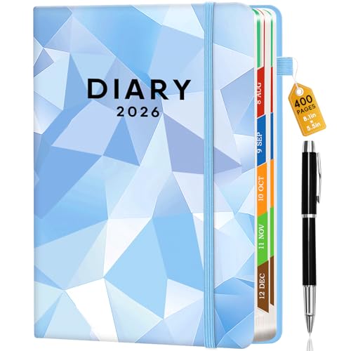 Pcuntslo Kalender 2026, Wochenkalender, A5, 200 Blatt (400 Seiten), Januar – Dezember, Notizblock, Tageskalender, 21 x 14,5 cm, Schülerkalender, Wochenplaner, Planer Notebook (blauer Kristall) von Pcuntslo