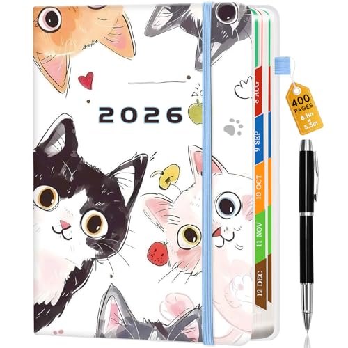 Pcuntslo Kalender 2026, Wochenkalender, A5, 200 Blatt (400 Seiten), Januar – Dezember, Notizblock, Tageskalender, 21 x 14,5 cm, Schülerkalender, Wochenplaner, Planer Notebook (süße Katze) von Pcuntslo