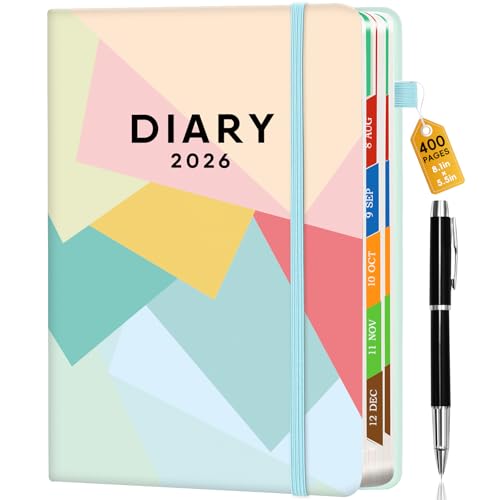 Pcuntslo Kalender 2026, Wochenkalender, A5, 200 Blatt (400 Seiten), Januar bis Dezember, Notizblock, Tageskalender, 21 x 14,5 cm, Schülerkalender, Wochenplaner, Planer Notebook (Geometrie) von Pcuntslo
