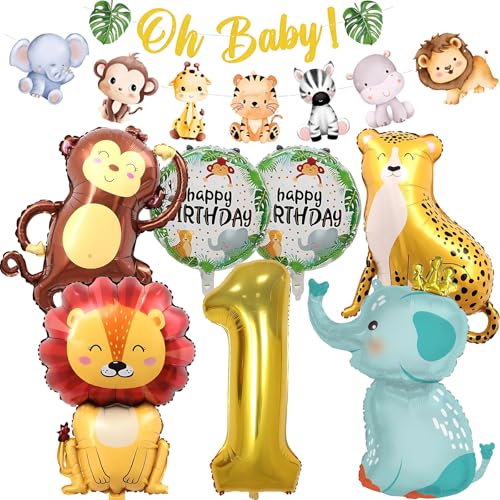 Geburtstagsdeko 1 Jahr, Wild One Geburtstag Deko, Dschungel Deko 1. Geburtstag Junge mit 8 Teilen, Goldene und Tier Ballons, Einfache Montage für Kindergeburtstag Geburtstagsdeko 1 Jahr, Wild One Geburtstag Deko, Dschungel Deko 1. Geburtstag Junge mit 8 Teilen, Goldene und Tier Ballons, Einfache Montage für Kindergeburtstag von PcvGef