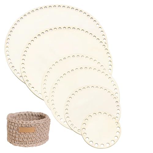 Korbboden Zum Häkeln, 6 Stück Holzboden Für Häkelkorb, Taschenboden Zum Häkeln, DIY Korb Set Mit Mehreren Größen, Ideal Für Handwerk Und Heimdekoration (10/15/20/25/30 cm) von PcvGef