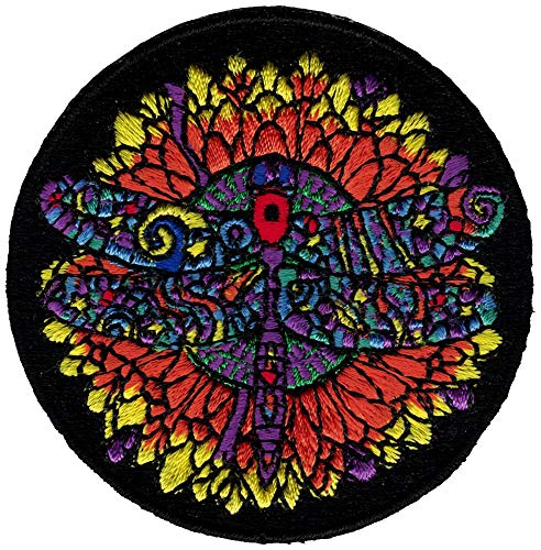 Peace Resource Project Aufnäher mit Libellen-Motiv, zum Aufbügeln oder Aufnähen, 5 cm, rund, Buntglas von Peace Resource Project