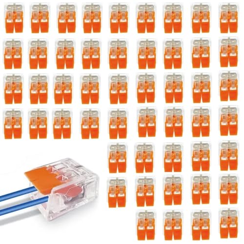 50 Stück Kabelverbinder 2-Leiter, Klemmen bis 4 mm², Verbindungsklemmen Klemme mit Betätigungshebel, Kabelklemmen Elektro, Klemme Lüsterklemmen für Feste Kabe von Peaceya