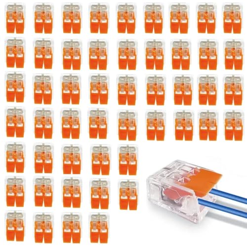 Peaceya 50 Stück Kabelverbinder 2-Leiter, Klemmen bis 4 mm², Verbindungsklemmen Klemme mit Betätigungshebel, Kabelklemmen Elektro, Klemme Lüsterklemmen für Feste Kabe von Peaceya