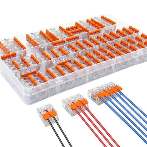 Peaceya 60 Stück Klemmen Set, Kabelverbinder 2 Leiter 3 Leiter 5 Leiter, Verbindungsklemmen Klemme mit Betätigungshebel, Kabelklemmen Elektro 4mm², Klemme Lüsterklemmen für Feste Kabe von Peaceya
