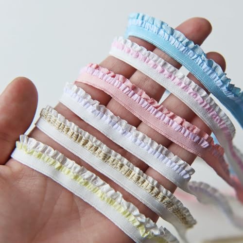 12 mm hochwertige, elastische Rüschen, dehnbarer plissierter Spitzenbesatz, in 8 Farben, perfekt für Puppenkleidung, Näh- und Bastelbedarf (2 Yards) (#3 Weiß) von Peachcor