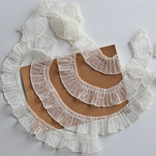 3,5 cm plissierter Netz-Spitzenbesatz, Rüschen-Spitzenborte für Puppenkleidung, Nähprojekte (2 Yard) (Beige) von Peachcor