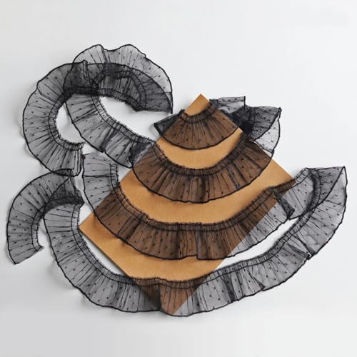 3,5 cm plissierter Netz-Spitzenbesatz, Rüschen-Spitzenborte für Puppenkleidung, Nähprojekte (2 Yard) (schwarz) von Peachcor