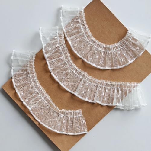 3,5 cm plissierter Netz-Spitzenbesatz, Rüschen-Spitzenborte für Puppenkleidung, Nähprojekte (2 Yard) (weiß) von Peachcor