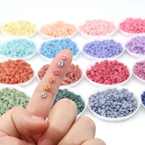 4 mm große, superkleine runde Knöpfe aus Polyester, mattes Finish, in 24 Farben, Mikro-Mini-Knöpfe, perfekt für Puppenkleidung, Schwarz von Peachcor